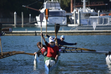Waka Ama team celebrates after completing the race in 204 